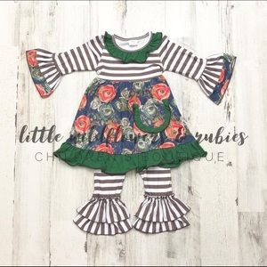 Baby & Girl’s Ruffle Outfit with Floral & Stripes